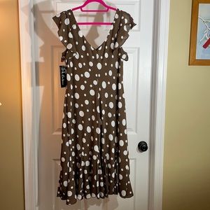 NWT A.L. Fashions Brown/White Polka Dot Dress 18